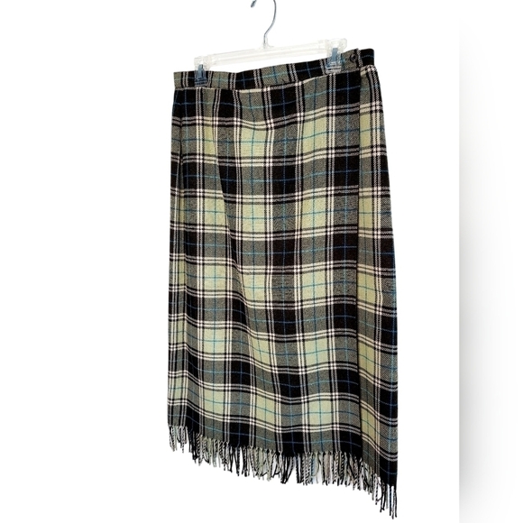 Evan Picone Blanket Wrap Maxi Skirt Green Plaid Wool-blend Fringed Lined Size 16 - Picture 4 of 12
